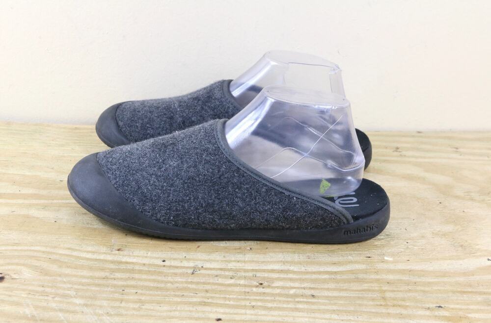 Mahabis Slippers Gray 40 Wool Felt Lined Curve Mules Flat Womens 9 Mens 7 Mules